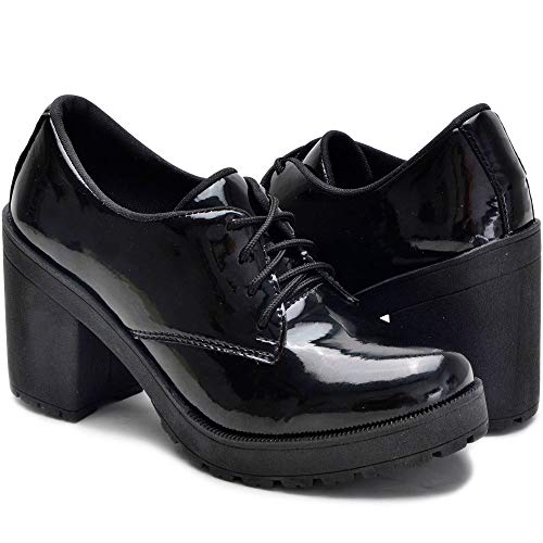 Sapato Oxford Feminino Casual Social Com Cadarço Sapatofranca Branco E Preto