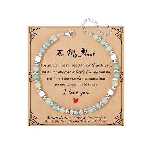 Aunt Gifts, Christmas Mothers Day Birthday Gifts for Aunt Auntie from Nephew Niece, Amazonite Moonstone Bracelets for Auntie