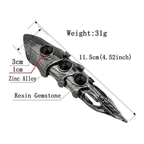 4pcs Full FInger Claw Rings Black Rock Hinged Adjustable Decoration Halloween Open Ring, Retro Claw Armor Cosplay Accessory Costume for Exaggerated Gothic Nail Ring3