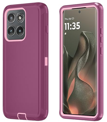 Qinmay for Motorola Moto Edge 2025 Case, 3-Layer Cover, WineRedPink