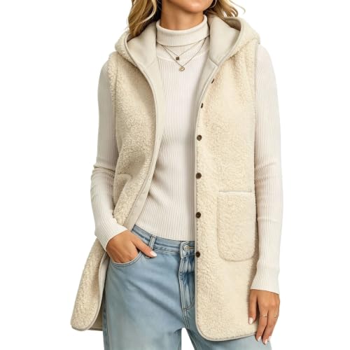 Womens Fleece Vest Winter Hooded Long Sherpa Button Down Jacket Cardigans - image 1