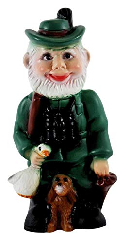 RAKSO Gartenzwerg Deko Garten Figur Zwerg Förster mit Hund und Gans stehend aus Kunststoff Höhe 21 cm