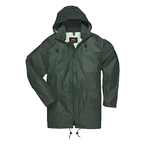 Portwest US440 Men's Waterproof Rain Jacket - Lightweight Durable Hooded Weather Protection Safety Coat Olive Green, Large2