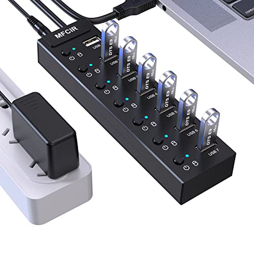Mfcir-Powered-USB-Hub-7-Port-USB-Data-20-Hub-Multi-Port-USB-Splitter-with-Individual-OnOff-Switches-and-5V2A-Power-Adapter-Charging-USB-Extension-Multiple-for-MacBookLaptopPCComputer