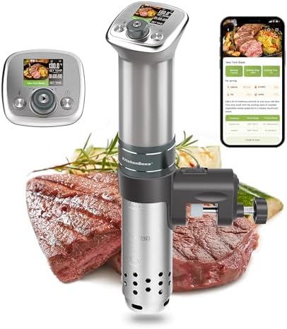 KitchenBoss WiFi Sous Vide Cooker: Ultra-quiet Sous Vide Machine Built-in TFT Color Display Recipes, 1100W Sous Vide Immersion Circulator Accurate Temp Waterproof Magnetic Knob APP Control, Silver