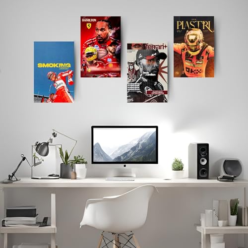 Image of Posters Inc Sports F1 Cars Motivational Posters for Wall A4 Size Aesthetic Setup 300 GSM Matte Paper Pack of 6 Automotive Motorsport Decor for Boys Gaming Room, Bedroom, Home & Office with Adhesive