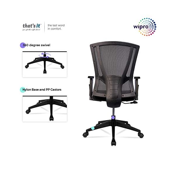 Wipro Furniture Fabric Ergonomic Chair (Black)