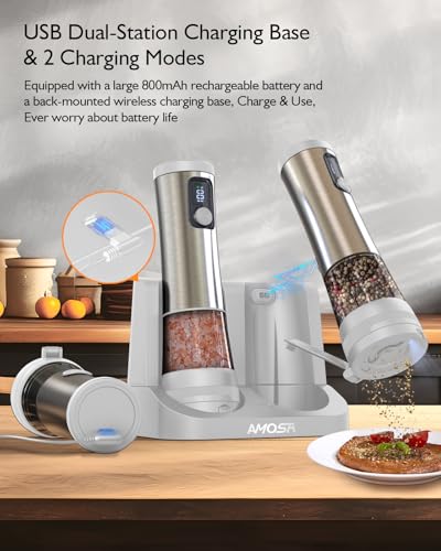 Moulin à poivre électrique rechargeable en inox blanc avec écran