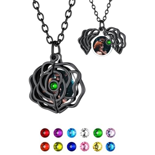 FindChic Customized Locket Necklaces for Women Girl with Custom Birthstone Hollow Heart Rose Flower/Sunflower/Envelope with Zirconia Stone Gold/Silver