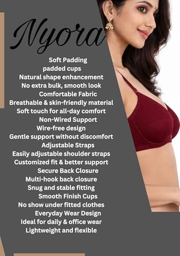 Image of Women's Cotton Medium Padded Bra | Soft & Breathable Fabric | Full Coverage Everyday Comfort Bra | Adjustable Straps & Back Hook Closure