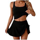UHouse Tankini Set Damen Bauchweg mit Bügel Badeanzug mit Rock Zweiteiler Bademode Push Up Bikini mit Badrock Sport Badekleid High Waist Damenbadeanzug Modische Badeanzüge Swimming Suits Schwarz L