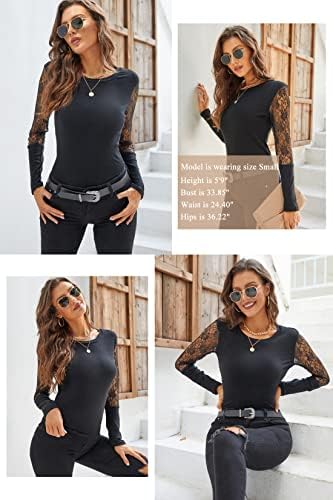 miduo Womens Tops Crewneck Lace Splicing Long Sleeve Top Shirts Slim Knit Ribbed Tops Blouses 4 miduo Womens Tops Crewneck Lace Splicing Long Sleeve Top Shirts Slim Knit Ribbed Tops Blouses