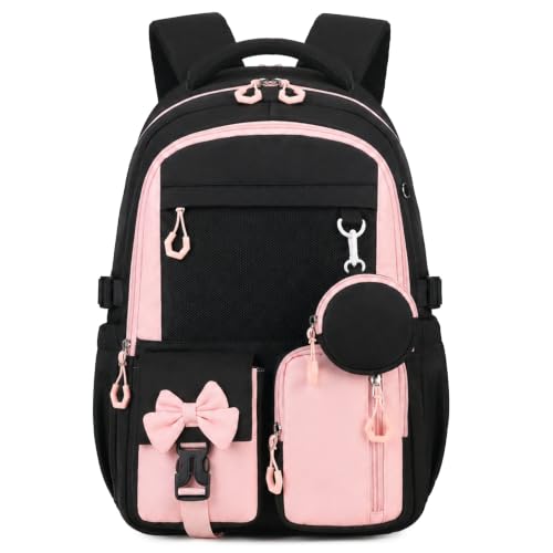 ASKSKY girls kids Backpacks for school, Black Pink