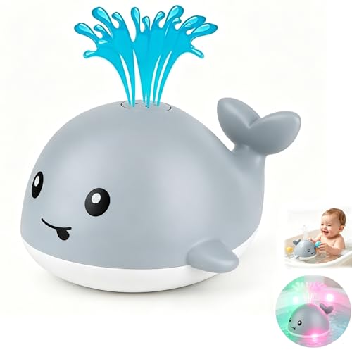 Baby Bath Toys LED Light Up Whale Bath Toy Sprinkler Bathtub Fountain Water Toy Baby Shower 1st Birthday Gifts for Toddlers Girls Boys (Grey)