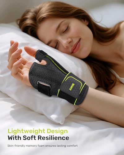 Image of Rakiie Thumb Brace Wrist Support Left Hand L /XL Yellow | Flexible night splint for carpal tunnel, arthritis pain relief, tendonitis, De Quervain's tenosynovitis