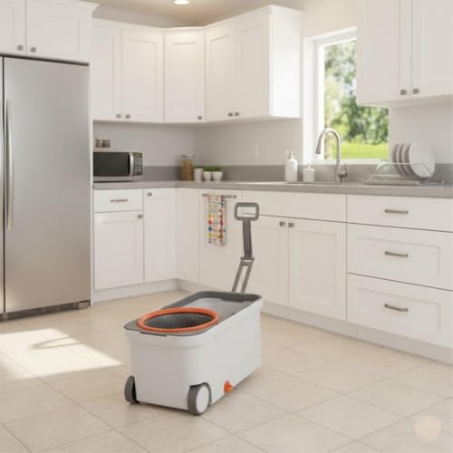Image of 360 Rotating Easy Floor Cleaning Bucket Spin Mop with Stainless Steel Adjustable Handle & Wheels mop Set with 2 Microfiber Refill (Bucket Spin Mop)