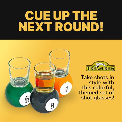 Billiards Pool Ball Shot Glasses, Set of 9 - Fairly Odd Novelties - Fun Sports Bar Drinking Gift Pack, Multicolor,1 ounce