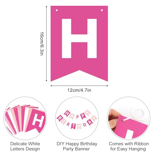 Image of Happy Birthday Banner Sign, Birthday Garland Wall Door Hanging Banners Flag for Women Men Boys Girls Party Backdrop Decorations, Personalized Name Banner White Letters Pink and White