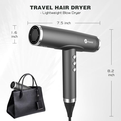 Image of slopehill Professional Ionic Hair Dryer with Diffuser - Lightweight, Compact, Powerful & Fast Salon Blow Dryer with High Speed Brushless Motor for Travel, Women & Men (Ceramic, Dark)
