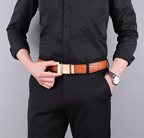 Image of Lingli Men's Belt,Ratchet Dress Belt with Automatic Buckle Brown /Black-Trim to Fit-35mm wide