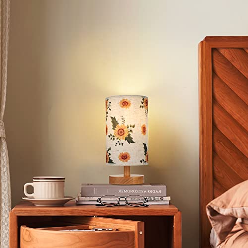 Frideko Home Small Table Lamp For Bedroom - Bedside Lamp Sunflower Pressed Flowers Lamp Shade Nightstand Lamp With Wood Base For Living Room Kids Room Desk Dorm Office - Bulb Included #TOP7