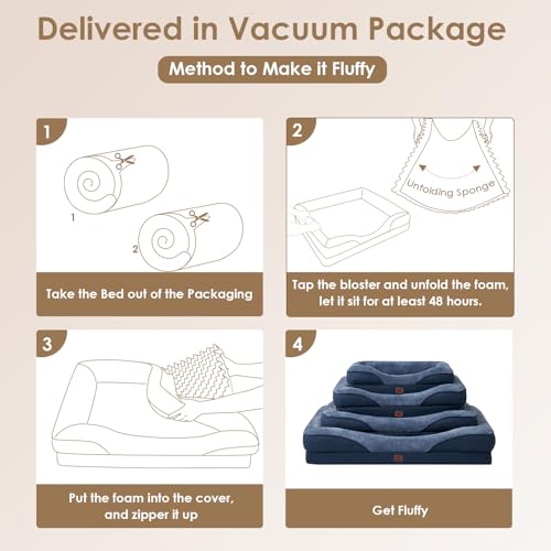 EHEYCIGA Orthopädisches Hundebett Mittelgroße Hunde, 91x68x17.5cm, Memory Foam Waschbar und Wasserdicht Hundekorb mit 4 Rändern, Hundesofa Hundecouch rutschfest, Marineblau