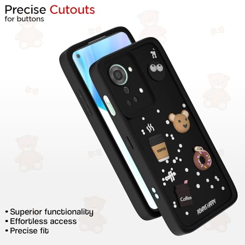 Image of Pikkme Back Cover for OnePlus Nord 2T 5G | Cute Fun Cartoon 3D Bear Silicone Full Body Protection Bumper Cover (Black) | Cute