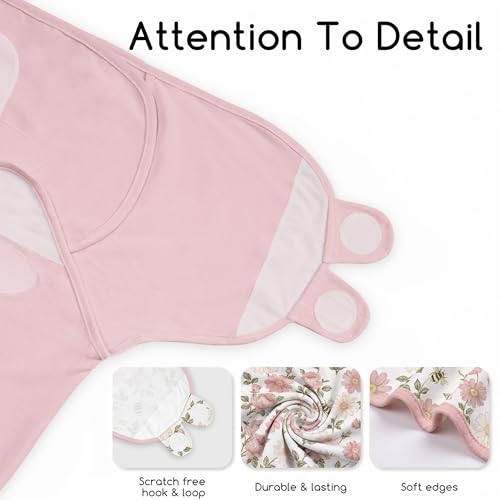 Image of Cotton Swaddles for Newborn, Baby Newborn Swaddle 0-3 Month | 2-Pack Soft Adjustable Newborn Swaddle Sleep Sack, Baby Girls & Boys,Wrap Nursery Infant Swaddling Blankets Bloom Floral