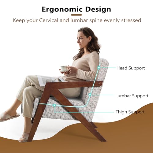 Bonzy Home Mid-Century Modern Accent Chair Set of 2 with Solid Wood Frame, Upholstered Armchair for Bedroom & Living Room,Reading Side Chair with Soft Lien Fabric Cushion,Easy Assembly,Beige - Image 5