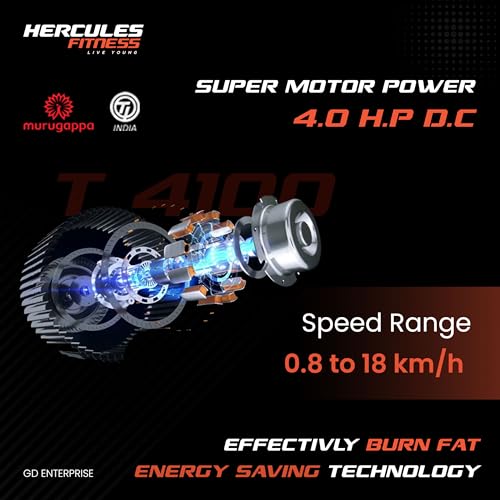Image of Hercules Fitness | T 4100 4.0 HP DC Motorized Treadmill Home Use | 15% Automatic Motorized Incline | Home Cardio | Max Speed 18 Km /Hr | Max User Weight 125Kg | Free Installation Assistance