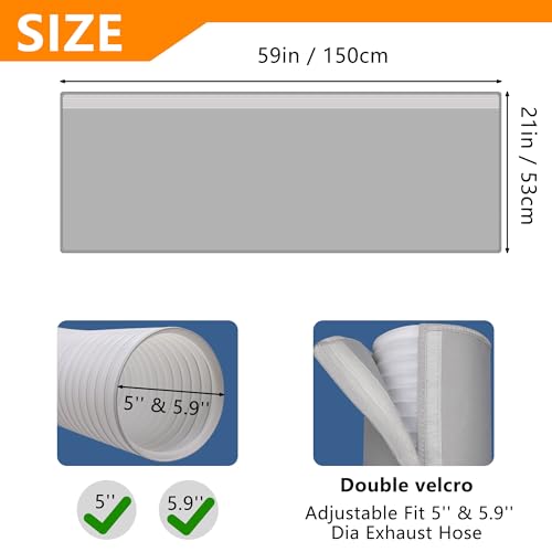 Portable AC Hose Insulation Sleeve, Portable Air Conditioners Insulated Hose Cover Wrap, Fit 5" & 5.9" Diameter Exhaust Hose, Easy Installation with 3*Adjustable Buckle Straps, Light Gray
