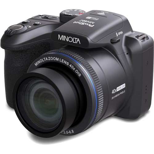 MINOLTA MN40Z 20 Mega Pixels 40x Optical Zoom Digital Camera with 1080p FHD Video, Black, Bundle with 64GB Memory Card + Vlog Tripod + 4xAA Battery with Charger + Accessories