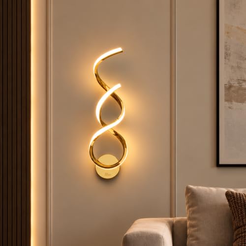 Image of Murphy Twistra Elegant LED Wall Lamp for Home - 2 Years Warranty - Modern Aluminium Light with 3 Color Modes (French Gold, Pack of 1)