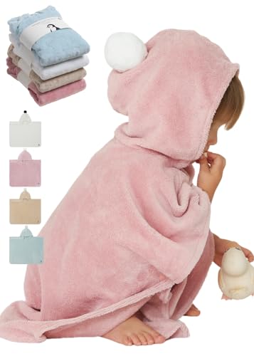 Image of Konny Baby Hooded Towel: Rayon from Bamboo Cotton Baby Towel Hooded Poncho, Oeko-TEX, Ultra Soft & Quick-Dry, Girls, Babies, Newborn Boys, Toddler (Pink, Small)
