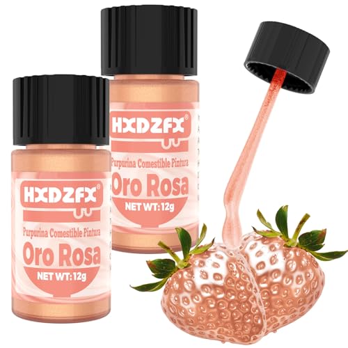Purpurina Comestible Pintura - Oro Rosa Colorante Alimentario Pintura Metalizada - 100% Comestible Cake Glitter Pintura para Alimentos, Dulces, Bebidas, Chocolates, Tartas, Cócteles - 24g