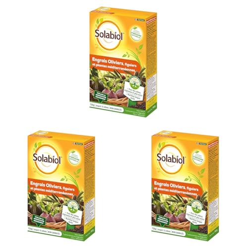 SOLABIOL Engrais Oliviers Figuiers & Plantes Méditerranéennes - 3x750g - Jusqu'à 15 Arbres - Nutrition Longue Durée - Arbres Vigoureux & Plus Verts - Utilisable En Agriculture Biologique