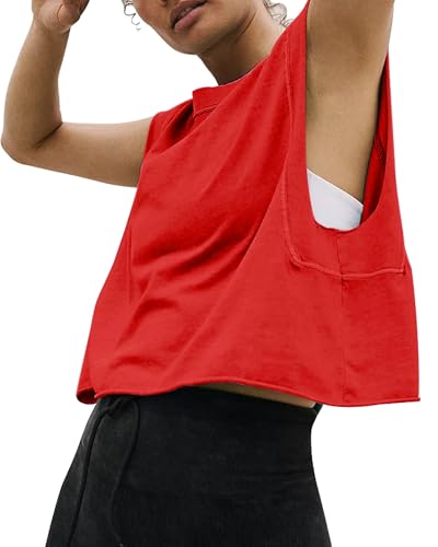 Image of HUGOOME Women Workout Tank Tops Oversized Crop Sleeveless Tee Loose Fit Boxy Basic Yoga Active Summer T Shirts Gym 2026
