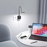 PRINCEWAY Lampka do Czytania Na Ścianę LED, Lampa na Wysięgniku Ścienna do Czytania LED Ściemnialna Czarny z Wtyczką, 3 Tryby Kolorów, Szeroki Kąt Oświetlenia 110°, Porty Wyjściowego USB