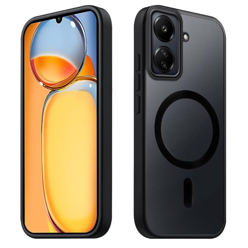 Tawarror Magnetische für Xiaomi Redmi 13C Hülle Matt Transluzente Handyhülle für Redmi 13C/ Xiaomi Poco C65 PC Rückseite Kratzfest TPU Fallschutz Stoßfest Anti-Fingerabdruck Schutzhülle Schwarz