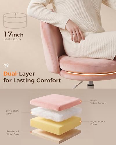 Image of GTPLAYER Velvet Tall Office Chair with Wheels Vanity Chairs with Back, Versatile Height Use: Office to Bar Stools Small Ergonomic Comfy Armlees Computer Desk Chair with Bow Lumbar Pillow for Gift