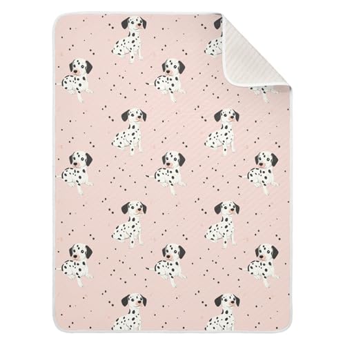 Image of Cute Dalmatian Dog Pink Baby Swaddle Blanket for Boys and Girls, Muslin Baby Receiving Swaddle Blanket, Soft Cotton Nursery Swaddling Blankets for Newborn Toddler Infant