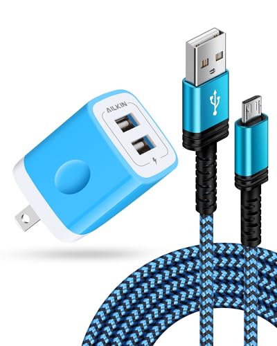 AILKIN Micro USB Charger for Kindle Fire Tablets with Dual USB Wall Adapter Android Charging Cord for Fire 7/8/10 Kids & Kids Pro Kindle Paperwhite PS4 Slim Xbox One S/X Droid Phone Cargador