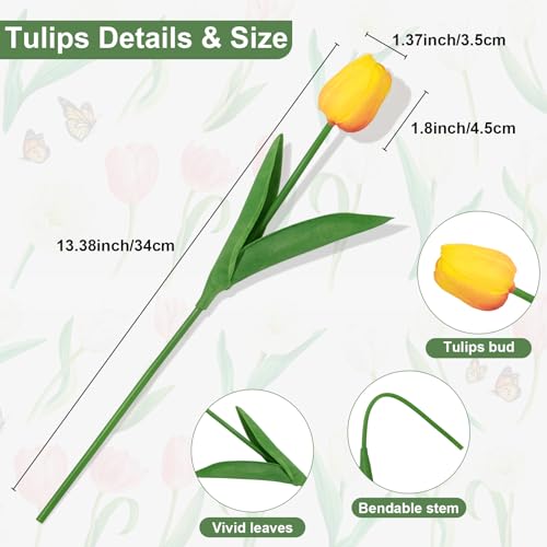 Image of Bassion 30 Pcs Multicolor Fake Tulips Artificial Flowers for Decoration | Real touch, PU faux tulips flowers, artificial plants indoor, for home decor wedding Mother's Day spring Easter decorations