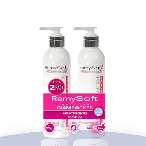 RemySoft Shampoo 2 Pack - Glam Rocker Hydrating Cleanser - Safe for Hair Extensions, Weaves and Wigs - Salon Formula Shampoo 8oz x 2 - Gentle Sulfate-free Lather