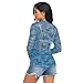 Seahorse Wave Blue See Through Tops for Women Mesh Sheer Tops Long Sleeve Women Blouse Handle Zipper Beach Camping Swimming Pool Size S