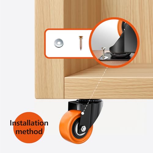 Image of 2 Inch Caster Wheels, Casters Set of 8 Heavy Duty, Orange Polyurethane (PU) Casters, Industrial Swivel Top Plate Castor Wheels for Workbench /Furniture /Cart (Pack of 8)