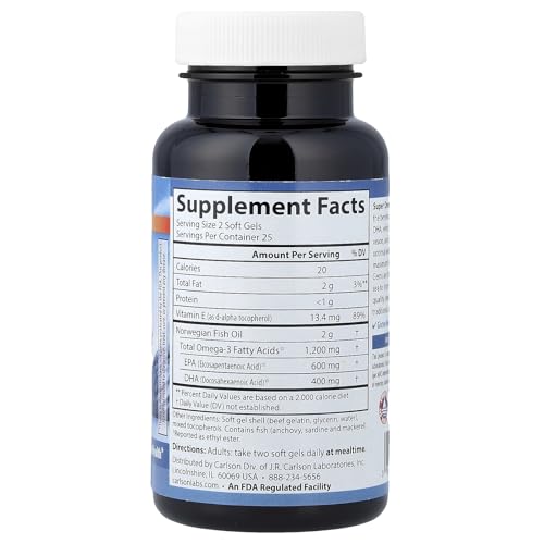 Image of Carlson Super Omega-3 Gems, 1200 mg, Omega-3s, 50 Softgels