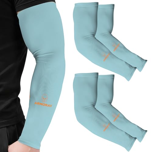 SPARTAN-X Arm Sleeves for Men or Women - Compression Warmers to Cover Tattoo - For Basketball Golf Running Football Cycling or Sun Protection (Blue 2 Pair)