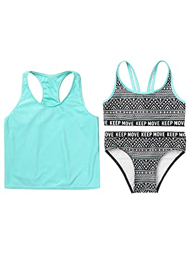 renvena Kid Girls Tankini Sets Three Piece Swimwear Racer Back Sports Crop Top with Briefs Bathing Suits