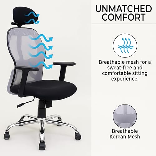 Image of Lakdi The Furniture Ergonomic High Back Office Chair with Adjustable Height, Mesh Back, Lumbar Support, Armrest & Tilt Lock - Comfortable Swivel & ExecutiveChair for Home & Office Work- SSL-884